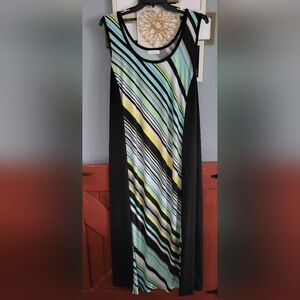 Calvin Klein - Striped Black and Multicolor Sleeveless Maxi Dress - Size (2X)